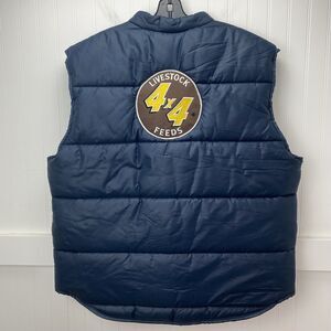 Vintage Red Kap Puffer Vest Livestock Feeds Mens XL Navy Blue Embroidered EUC